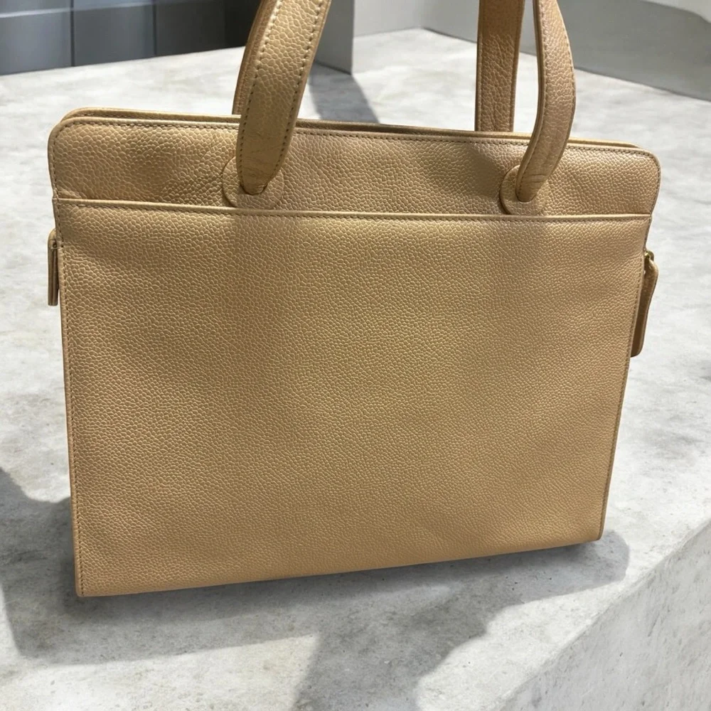 CHANEL Vintage 1997 Beige Caramel Caviar Leather Logo Tote Bag